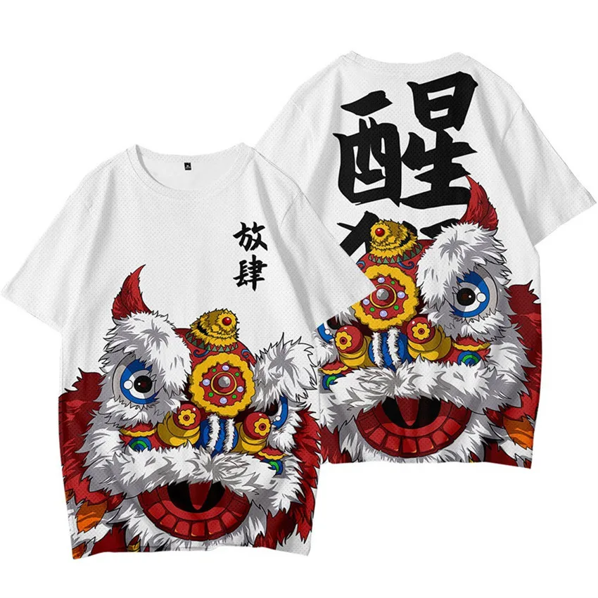 2024 New Arrival 3D Chinese Style Lion Dance T-shirt Short Sleeve Cool T Shirt Casual Streetwear Women Men Clothes
