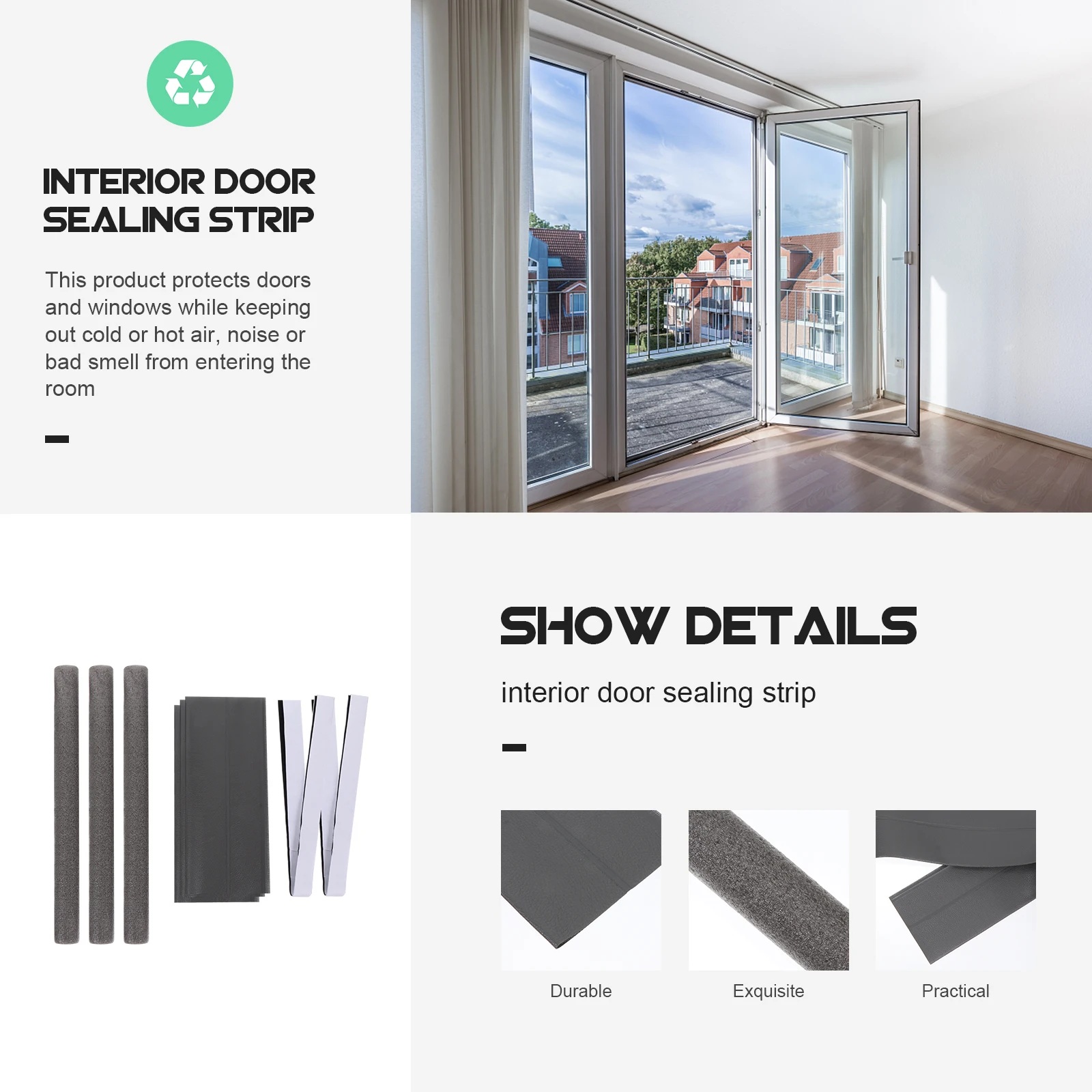 

Door Sealing Strip Weatherproof Soundproof Tape Adhesive Seal Draft Stopper Window PU Cotton Flexible Long Durability Anti