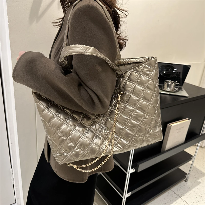 Chain Ladies Handbags Women Fashion Bags Designer Tote Luxury Brand Silver Padded Shoulder Bag Women Top Handle Bag Brand Sac