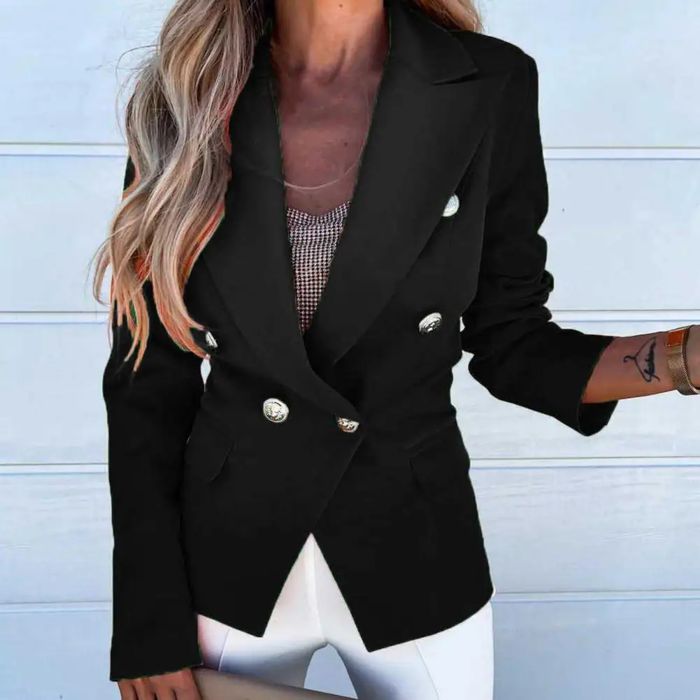 Formal Women Blazer Slim OL Style Spring Autumn Lapel Solid Color Double Buttoned Elegant Office Lady Suit Jackets Coat for Fall