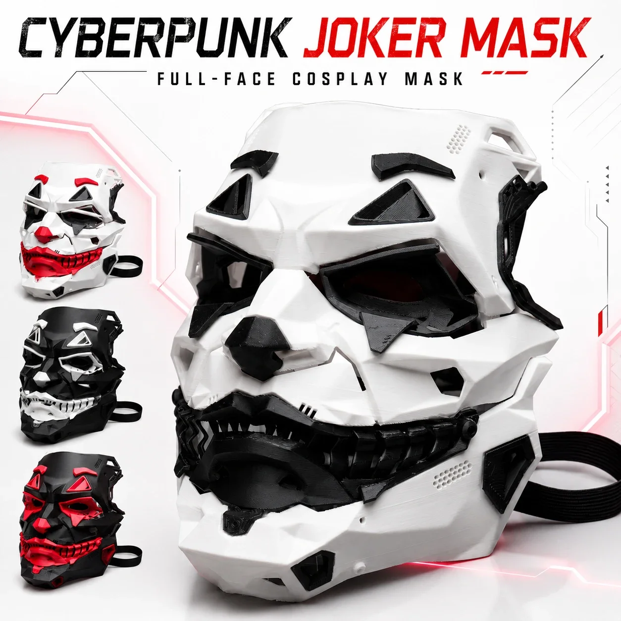 Joker Full Face Mask, Horror Scary Evil Grin Cosplay, Cyberpunkkkk  Futuristic Techwear Halloween Party Mask Props