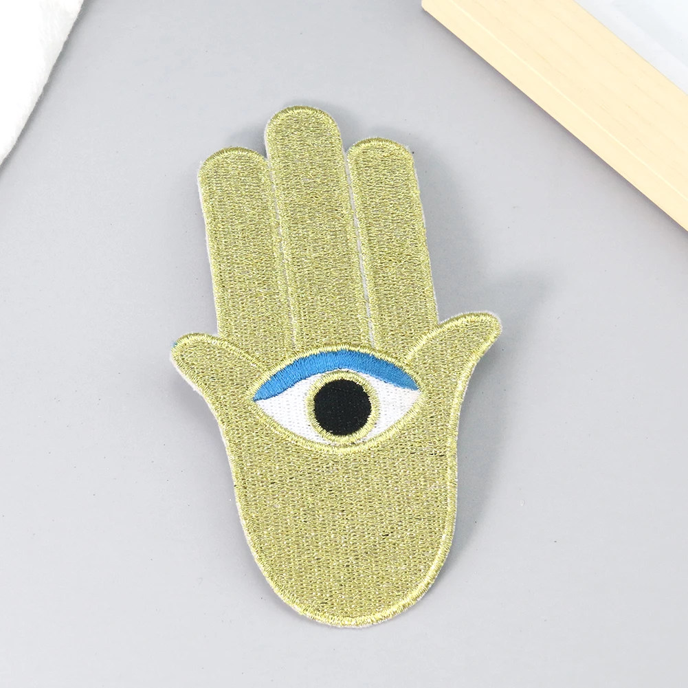 Embroidered Fatima Hand Turkey Blue Eye Lucky Patch Religious Sewing Fabric DIY Applique Pharaoh Badage