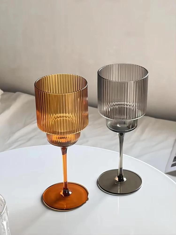 

350ml Color Nordic Stripe Goblet Wine Glasses Red Wine Glasses Cocktail Juice Sparkling Water Glasses Party Wedding Barware