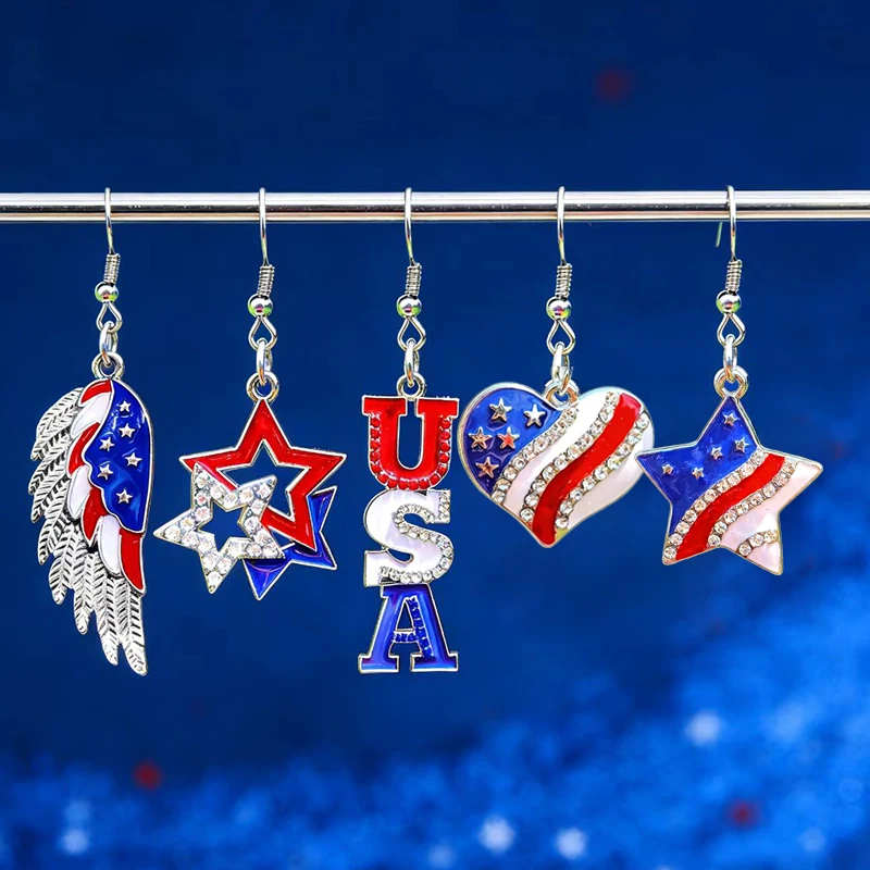 American Independence Flag Colors Large Earings