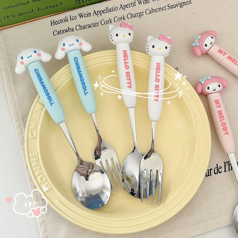 High Aesthetic Creative Kuromi Spoon and Fork Set, 304 Stainless Steel Spoon, Convenient Tableware for Children and Students