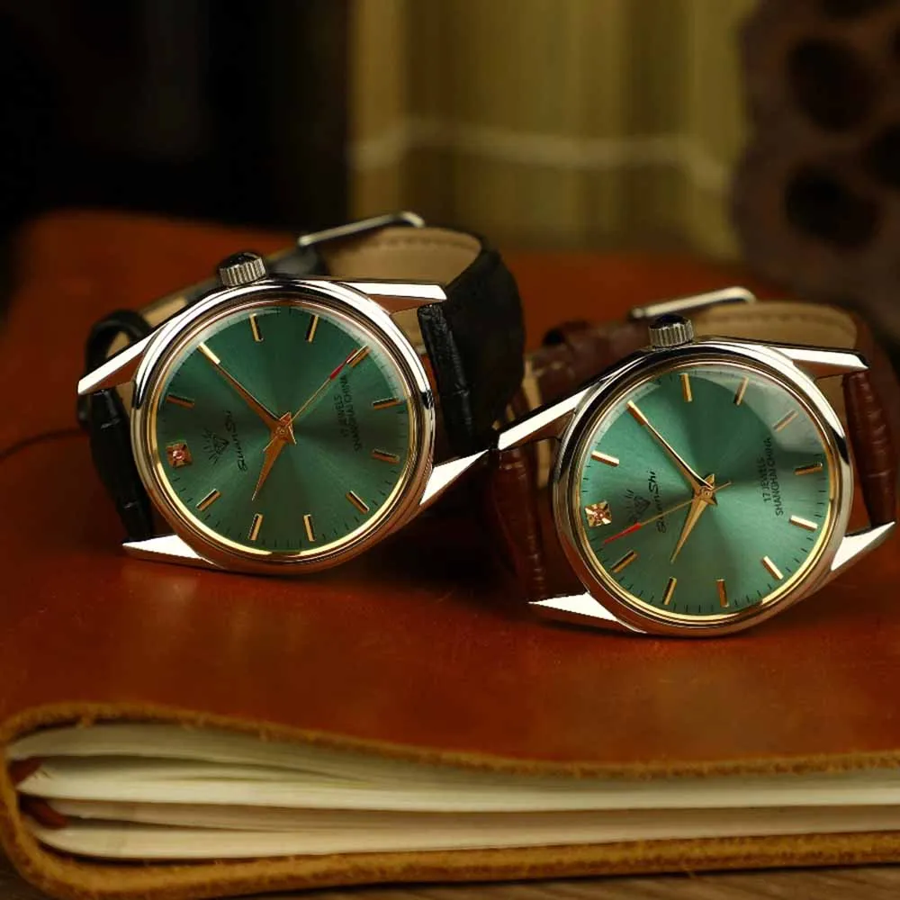 أزياء فاخرة شنغهاي الميكانيكية ووتش الماس العلامة التجارية الاتصال الهاتفي الأخضر للماء الفولاذ المقاوم للصدأ حزام من الجلد ساعة رجالي Starking #3