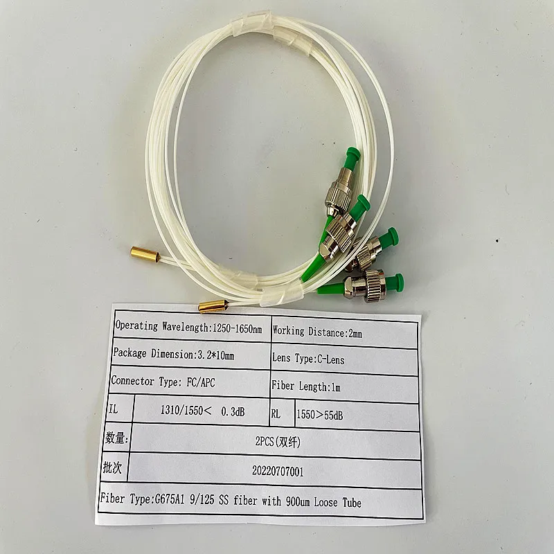 0.9mm SM 1M Fiber Optic Dual Core Collimator 3.2mm Gold Plated Tube Fiber Optic Collimator C-lens Collimator FC/APC Connector