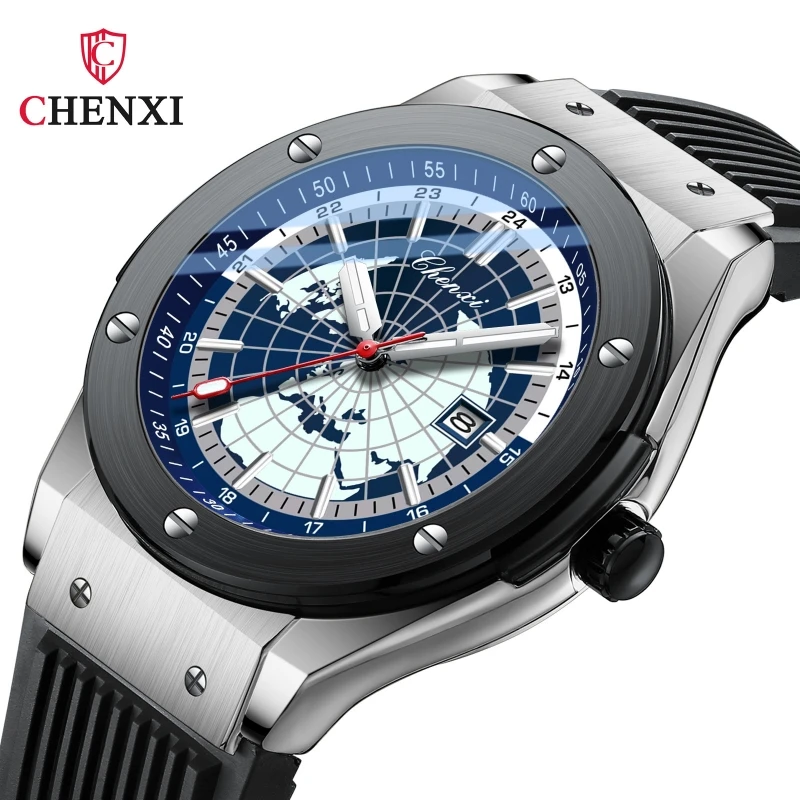 Chenxi 82442 lässig Luxus Sport Quarzuhren für Männer Marke Weltkarte Datum Silikon wasserdichte Mann Uhr Mode Armbanduhr