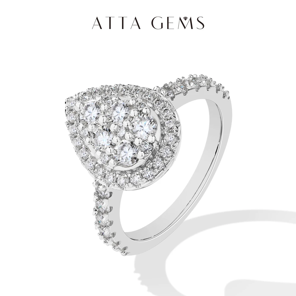

ATTAGEMS Round D VVS1 Moissanite Diamond Pear-Shaped Rings for Women S925 Sterling Silver Engagement Bride Vintage Jewelry Gifts