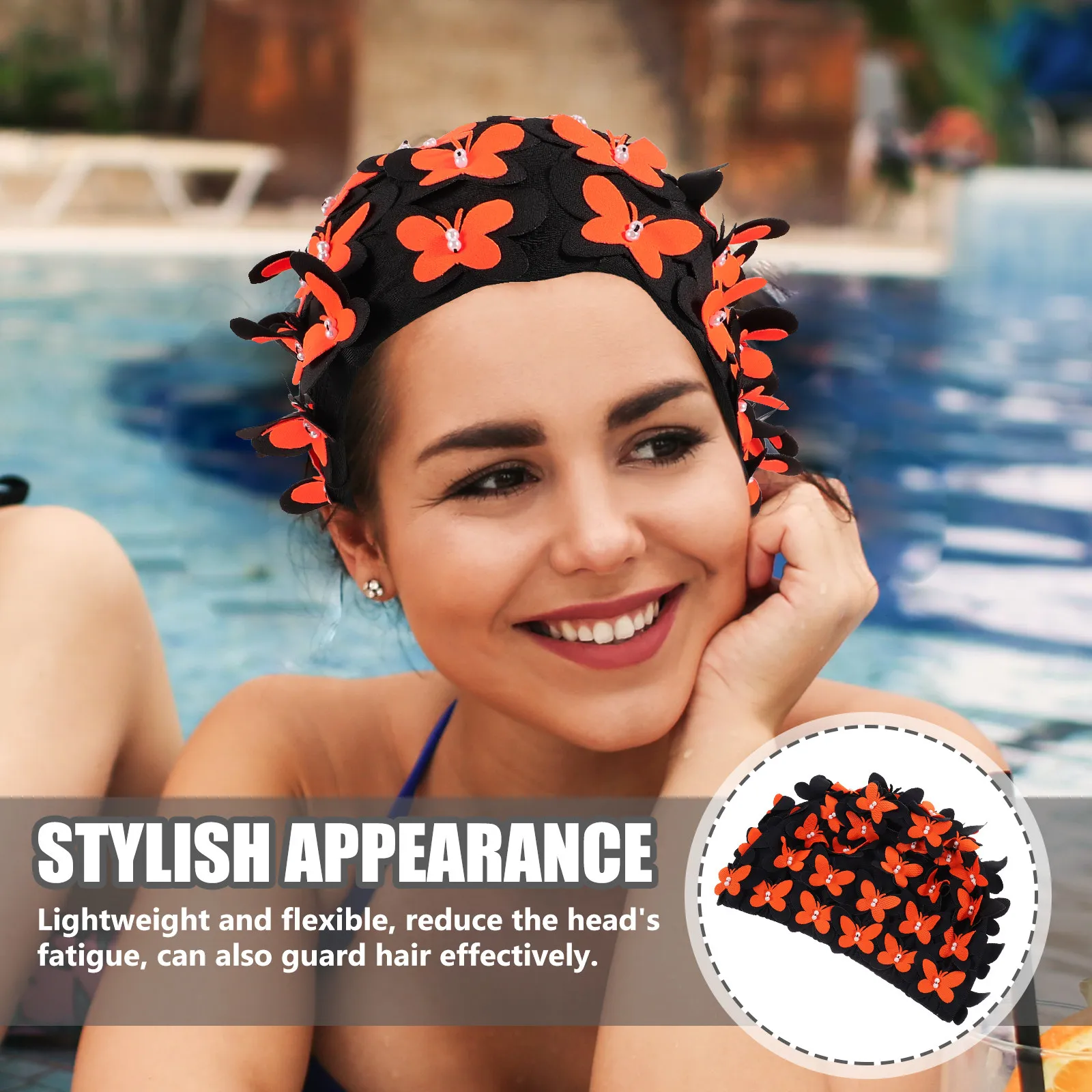 

Нейлоновая шапочка для плавания с принтом бабочек для женщин: легкая, гибкая, удобная, для защиты волос, декоративная, для бассейна