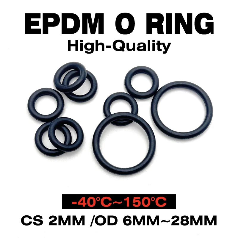 20pcs CS 2mm OD 6mm~28mm EPDM Rubber O-Ring Gasket weather/aging/UV/Ozone Resistant for Automotive Engine Pipe Joint Seal