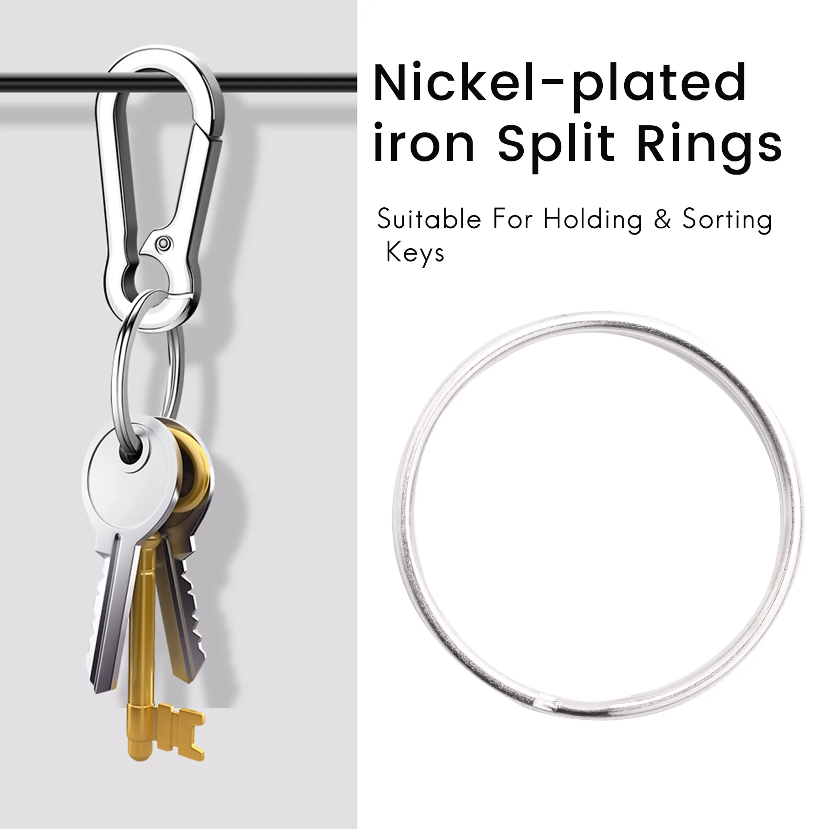 A64E 10X Quality 50Mm Keyring Split Ring Set Heavy Duty Large Nickel Key Loop Sprung Hoop
