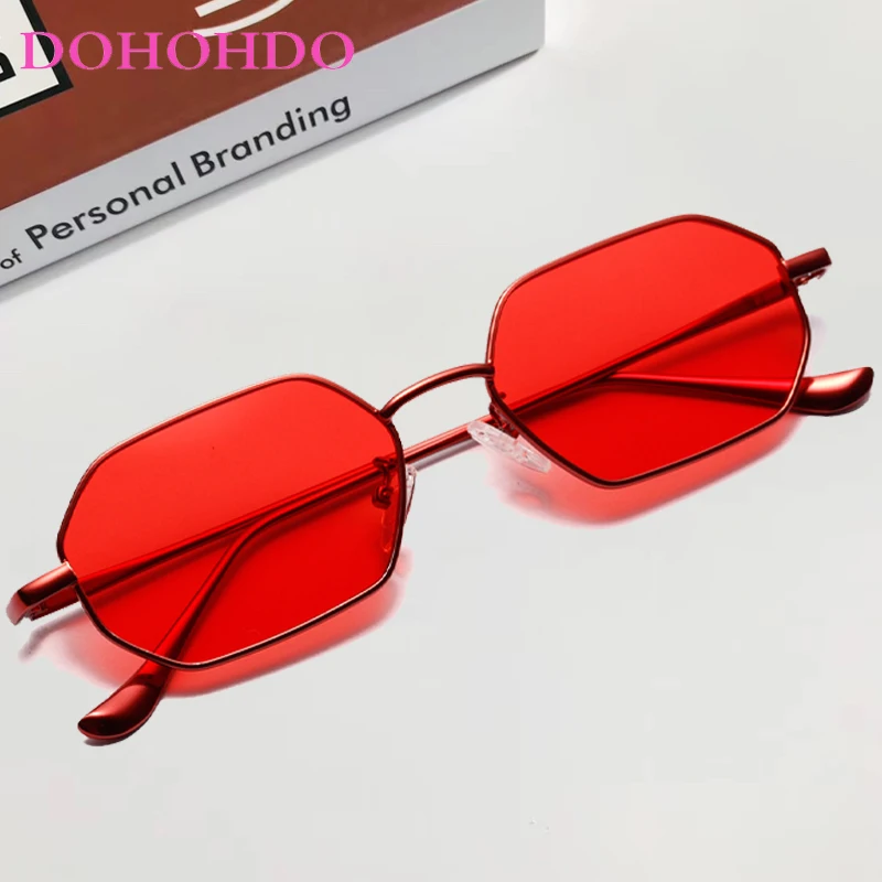 DOHOHDO Retro Metal Small Frame Sunglasses Men Women Vintage Square Black Pink Red Sun Glasses Fashoin Brand Eyeglasses UV400