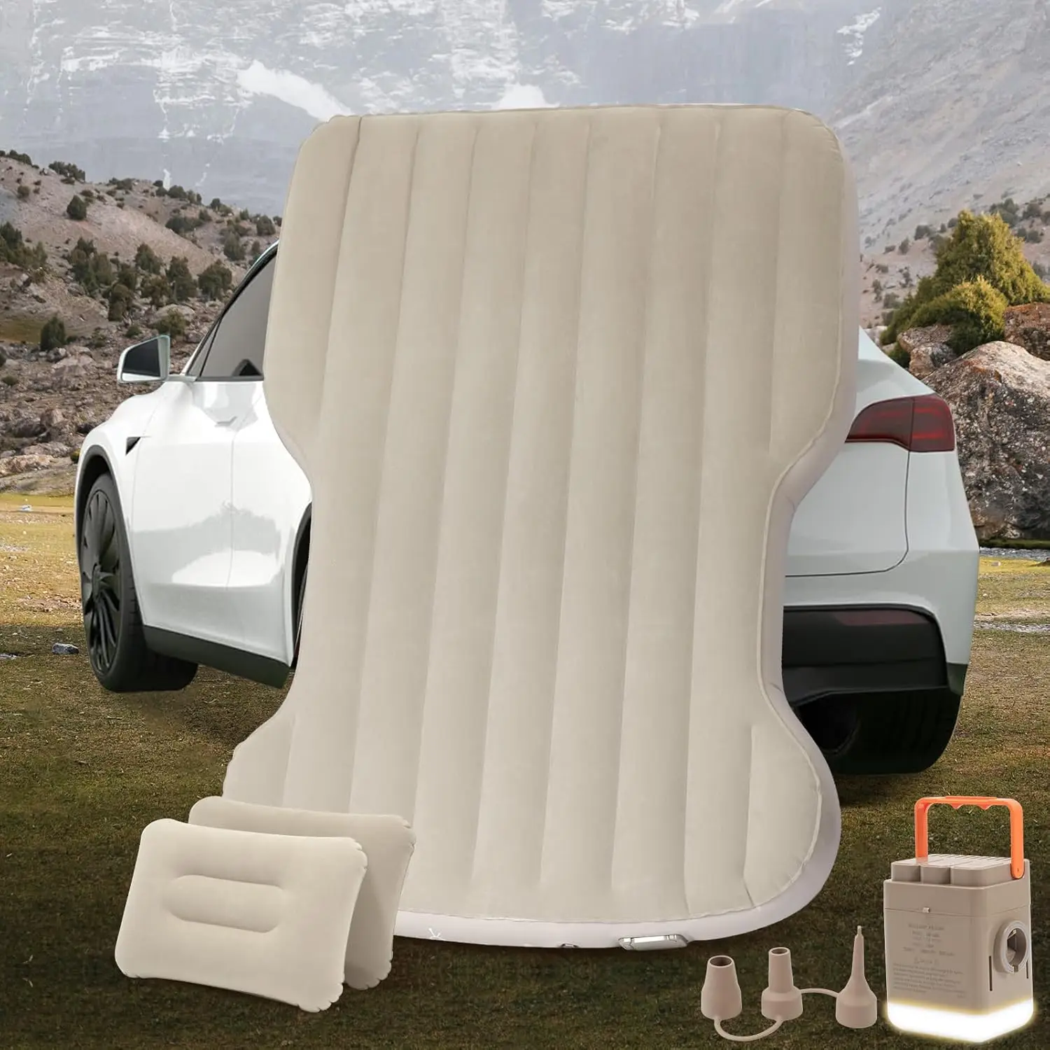 For Tesla Model Y Air Mattress, Self Inflating Car Camping Mattress With Wireless Charging Air Pump, 2 Pillows, Storage Bag,