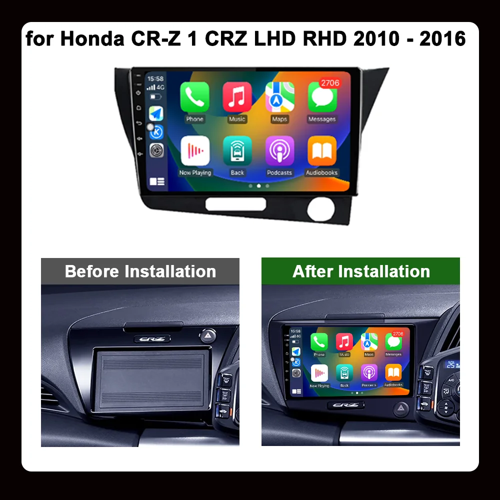 مشغل Mulltmedia للسيارة GPS لهوندا CR-Z 1 CRZ LHD RHD 2010 - 2016 نظام تشغيل أندرويد لاسلكي Carplay WiFi DSP ستيريو HD شاشة