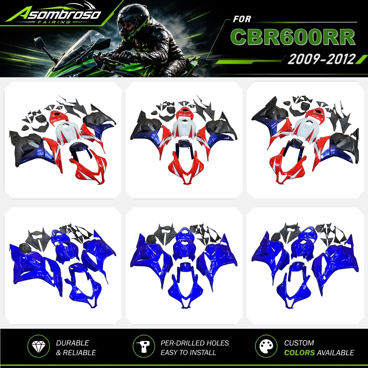 ABS-Kunststoffverkleidungen für CBR600RR 2009 2010 2011 2012 CBR 600 RR PC40 Motorrad-Zubehörteile Karosserie-Set