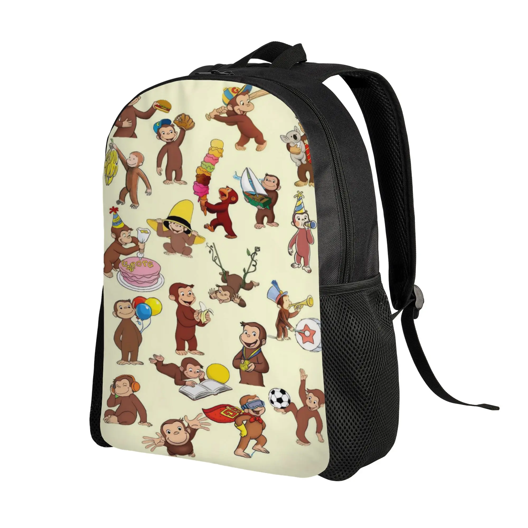 Lovely Cartoon Curious George Scene Backpack  Daily Backpacks Male Modern High School Bags Colorful Pattern Rucksack
