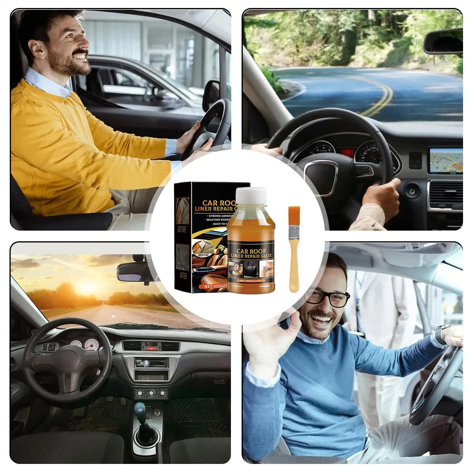 Automotive Fabric Leather Adhesive Glue 100g, Headliner Repair Bonding Glue with Brush, Durable Sticky Agent for Auto Interior