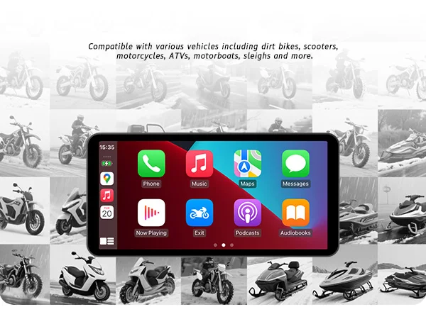 6-Zoll-Motorrad-Smart-Display – kabelloses CarPlay und Android Auto | Bluetooth Sprachsteuerung | IP67 wasserdicht | HD-Touchscreen |