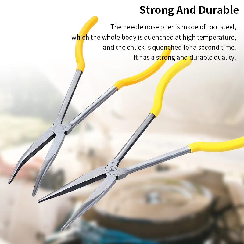 11In Tip Pliers High Carbon Steel 45° Bending and Straight Tip Long Nose Pliers with Anti-Slip Handle for Narrow Spaces