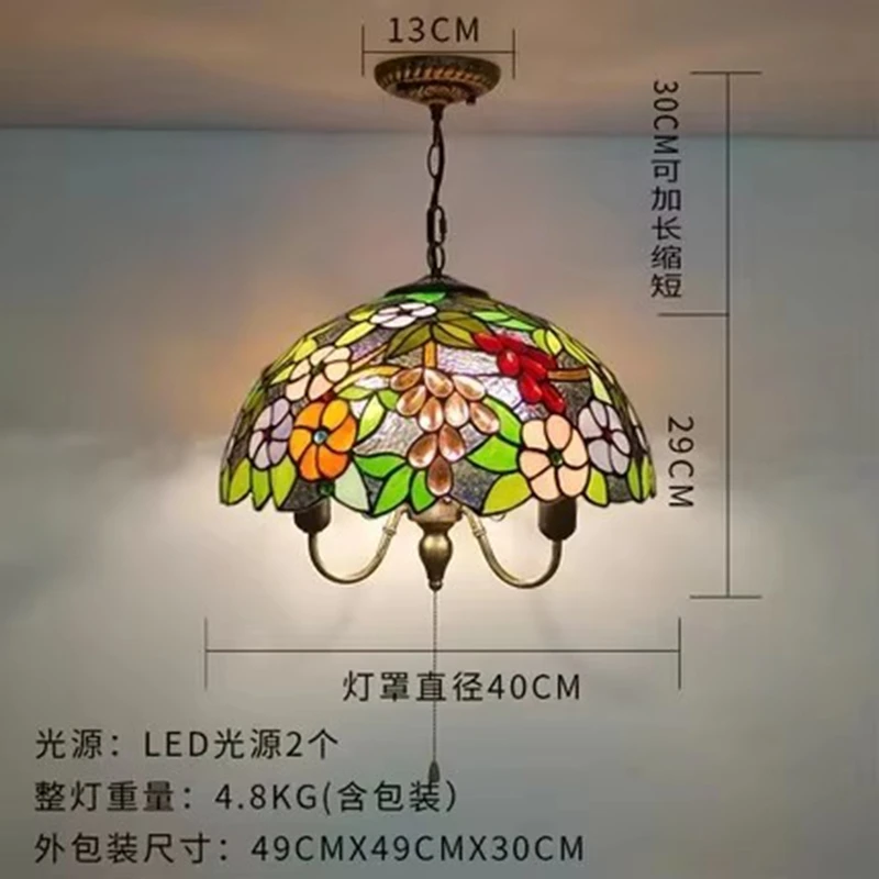 

Art stained glass pull wire chandelier bedroom dining room tatami balcony entry living room room decor pendant light lustre 40CM