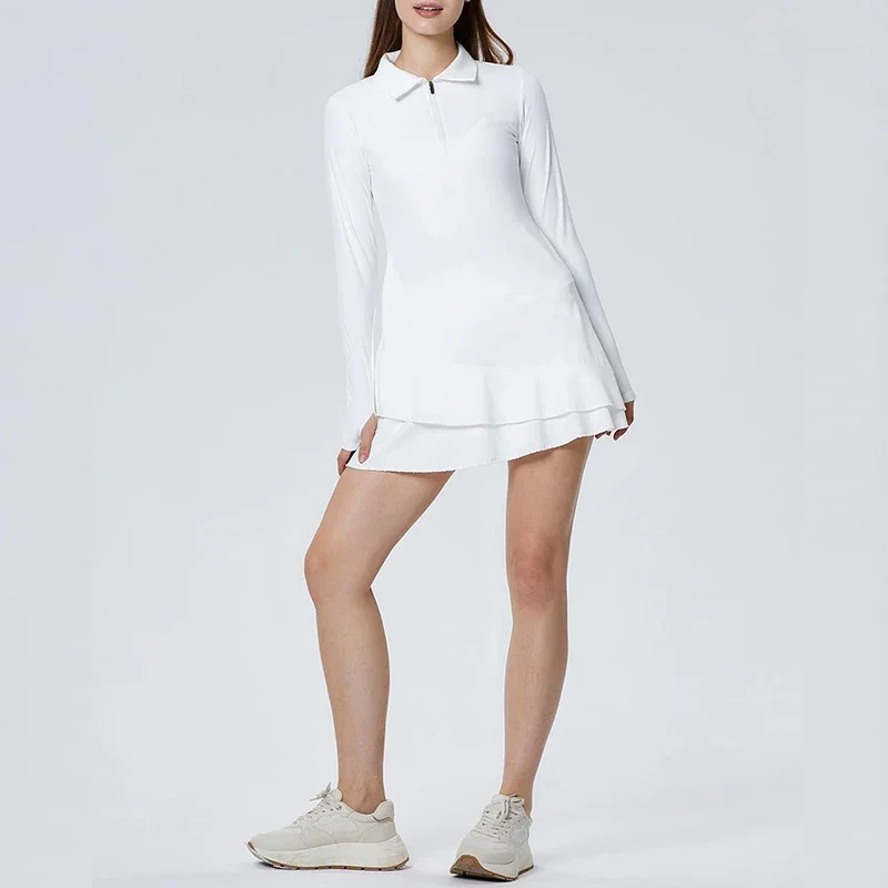 Sean Tsing® Golf Tennis Dress Polo-Neck with Shorts Workout Athletic Long Sleeveless Mini Dress Casual Sport Short Sundress