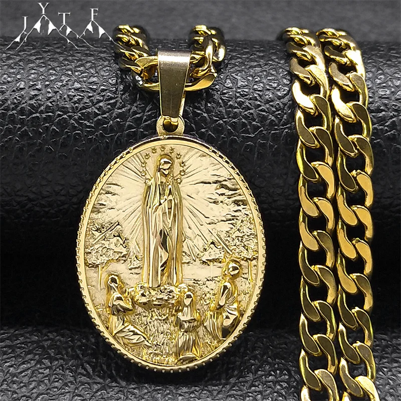 Naszyjnik męski ze stali nierdzewnej Dziewica Maryja Medal Złoty Kolor Naszyjniki Matki Boskiej z Guadalupe Biżuteria virgen de guadalupe NZZ449