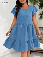 2025 Casual Solid O-neck Plus Size Dress Women Summer Short Sleeve Large Vacation Dress Ladies Elegant Curvy Loose Beach Dress