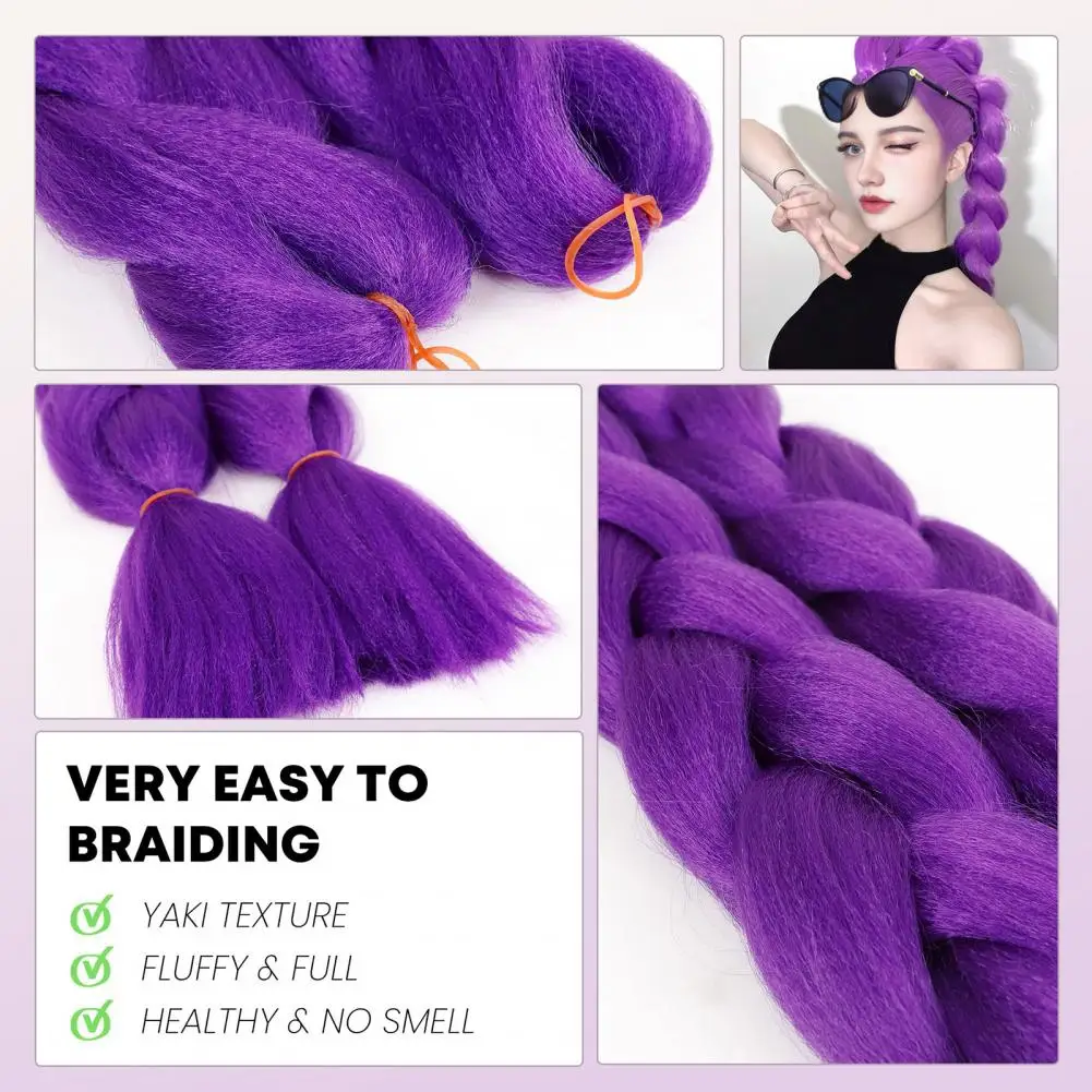 2Pcs 24-Inch Braiding Purple Hair Extension Natural Looking Halloween Costume Cosplay Stage Party Pre Stretched Long Braids Synt
