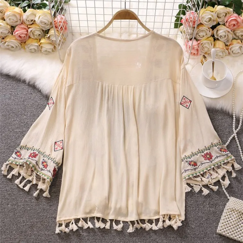 Estate delle donne Boho ricamo messicano bohémien top camicia tunica estate Cardigan estetico abbigliamento donna per la spiaggia