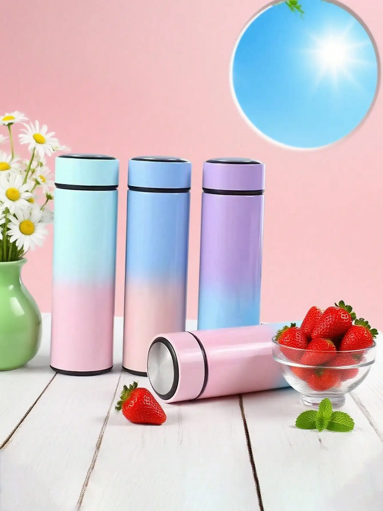 

Изолированная бутылка для воды с градиентом - портативная милая чашка для пикника на открытом воздухе, идеальный подарок для мужчин и женщин, праздник