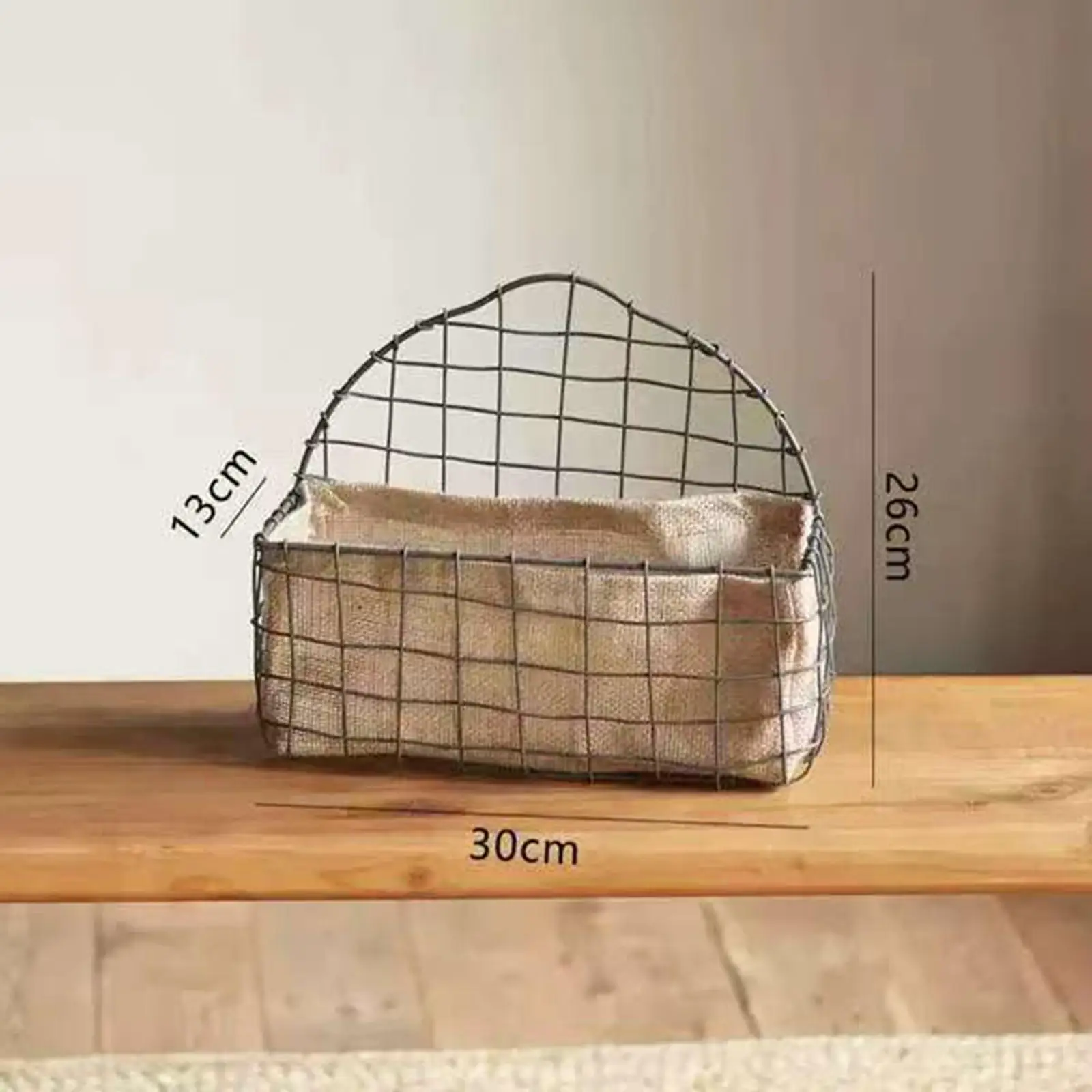 Iron Wire Hanging Basket, with Linen Liner, Decorative, Home Decor Rustic Flower Basket Home Storage for Porch Balcony Wall