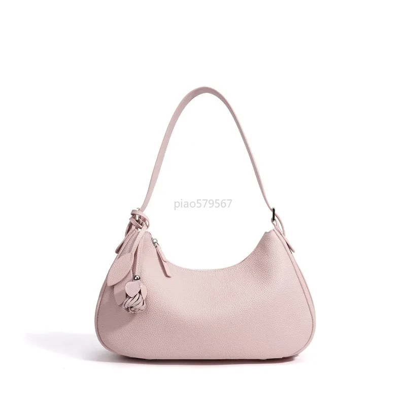 2026 early spring new simple and versatile crescent handbag Korean trend commuting messenger genuine leather women's bag
