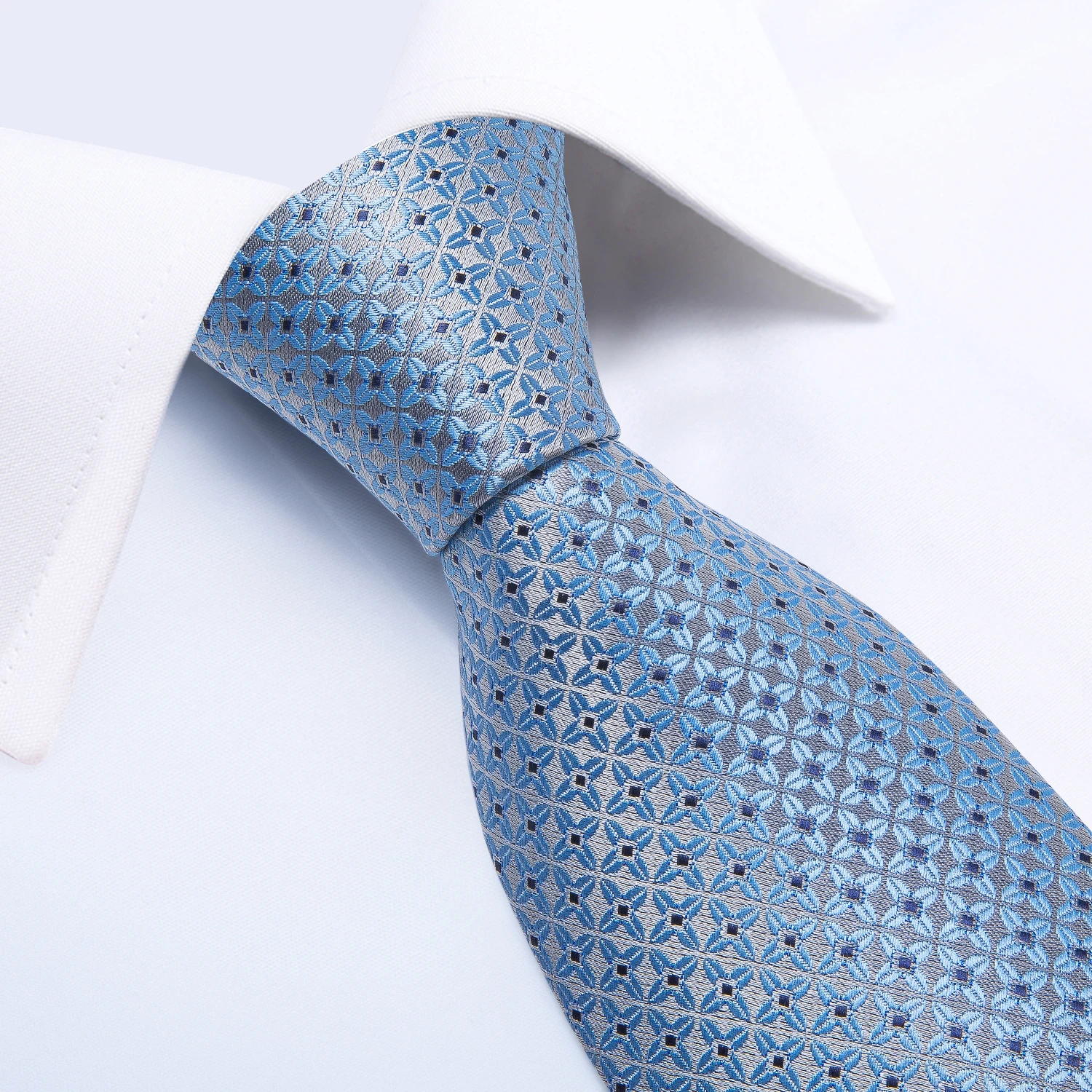 Luxury Blue Plaid Dot Silk Ties For Men Solid Wedding Accessories Neck Tie Handkerchief Cufflinks Set Gravatas Mens Gift DiBanGu
