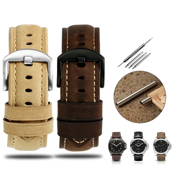 Tissot Hamilton Pa-nerai 화웨이 GT용 레트로 크레이지 호스 가죽 시계 스트랩, 정품 가죽 손목 스트랩 시계 밴드, 22mm, 24mm