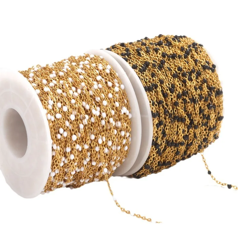 Cute Multicolored Gold Color Stainless Steel Enamel Beaded Chain for Jewelry Making Necklaces DIY Material Semi-finished Product view 5
