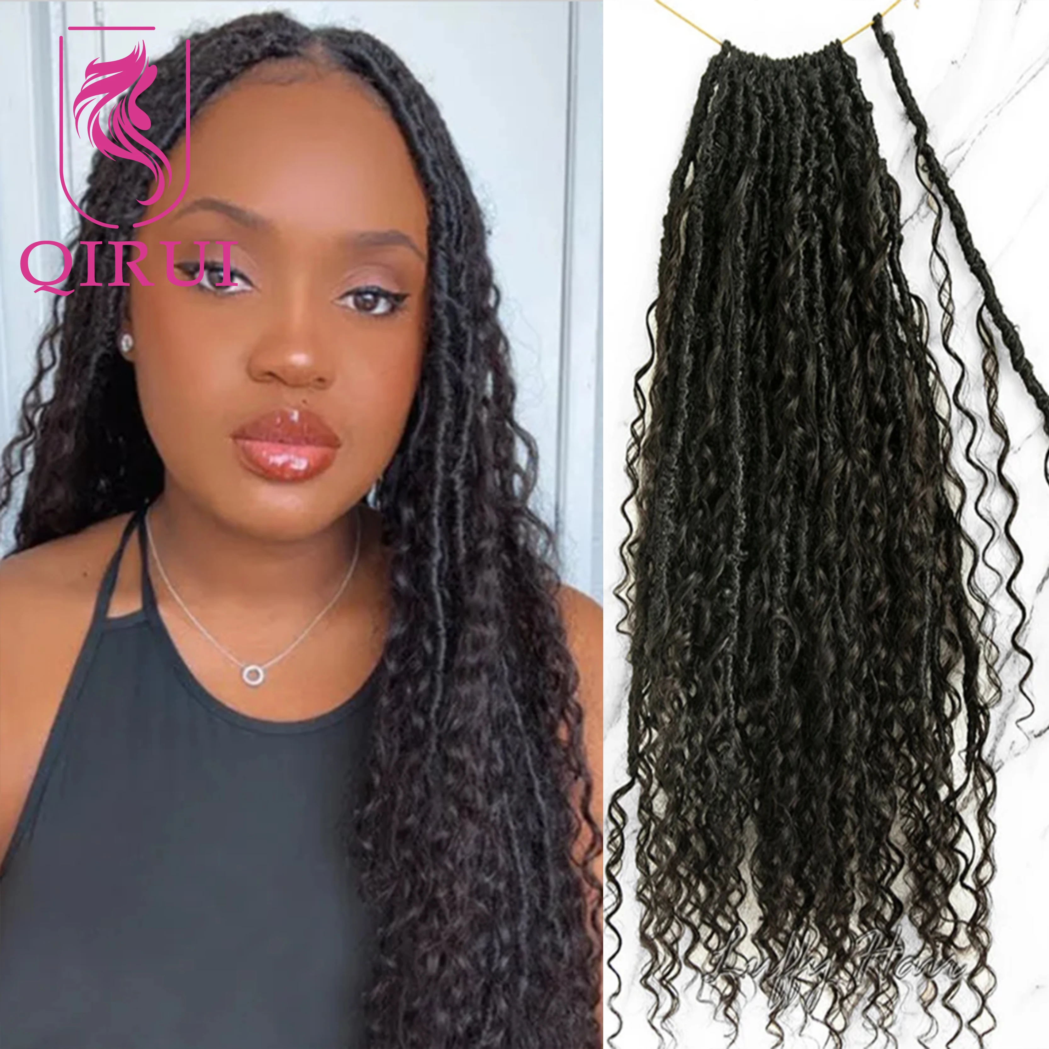 Pre Looped Crochet Boho Knotless Locs Braids With Human Hair Curls Synthetic Goddess Hair for Braiding Hair Extensions