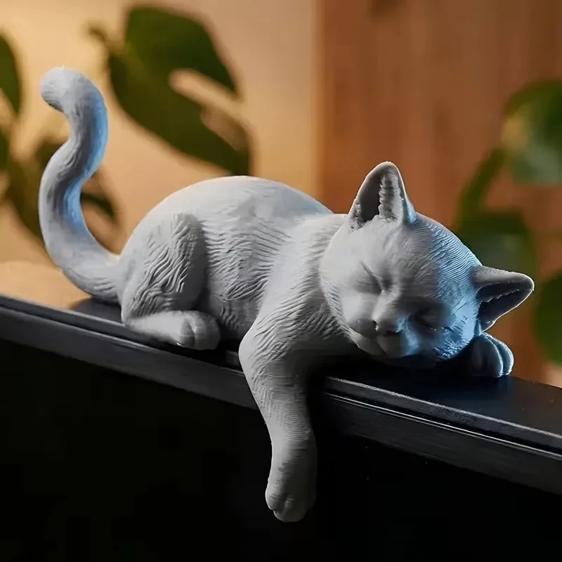 Adorno de Escritorio con Forma de Gato Dormido Impreso en 3D, Decoración Linda para Estante de Escritorio, Regalo para Amantes de los Gatos