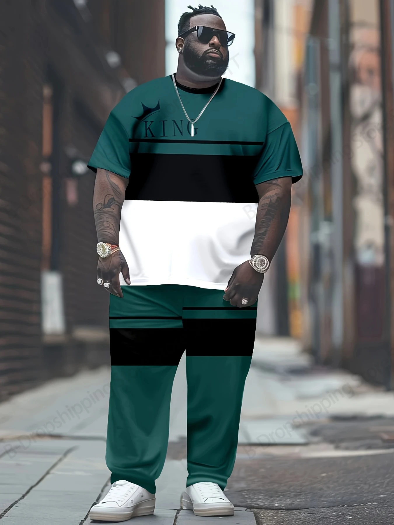 Men's Letter Paris King 3D Print Sets Men Fashion Short Sleeve T-shirt + Pant 2pcs Set Suits Oversized Outfit Men Tracksuit Suit
