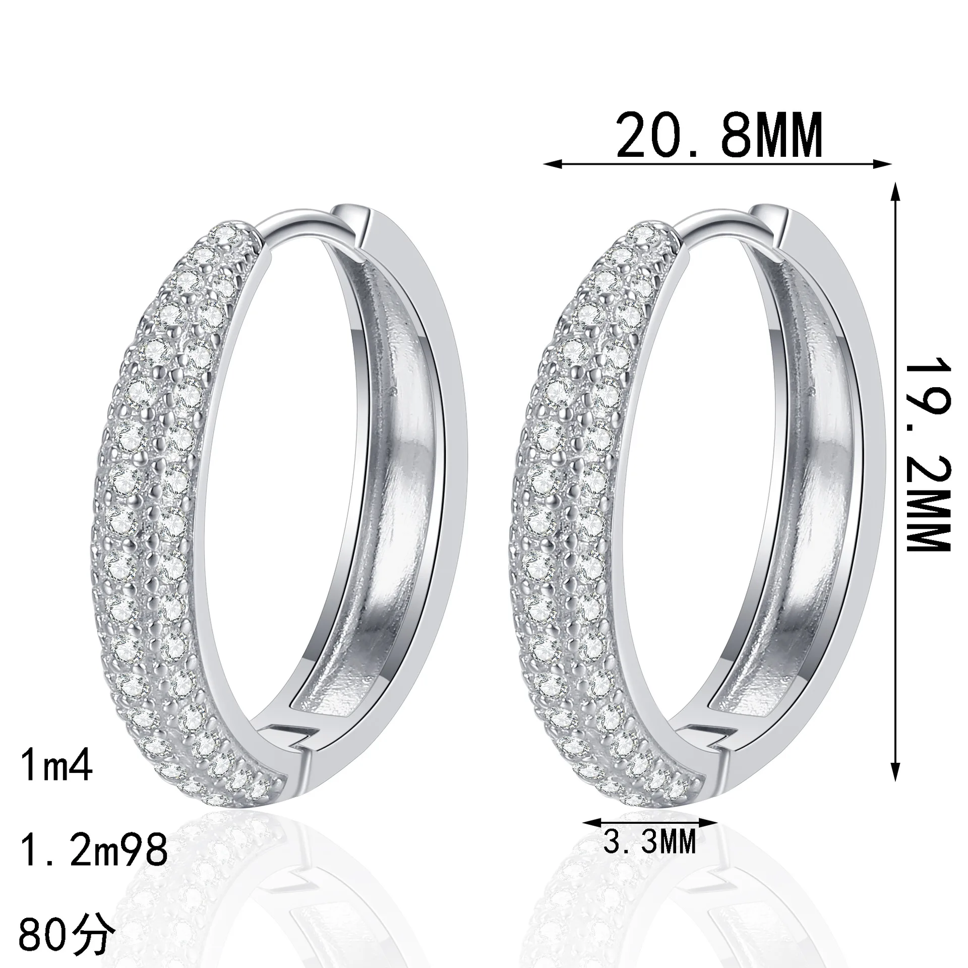 Exquisite Platinum PT950 Blinking Full Moissanite Earrings, Personality Double-row Stud Diamond Earrings Party Charm Jewelry
