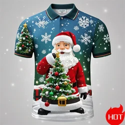 Funny 3D Cute Santa Claus Xmas Printed Polo Shirt For Men Happy Christmas Graphic Merry Christmas Graphic  Shirts & Blouses Polo