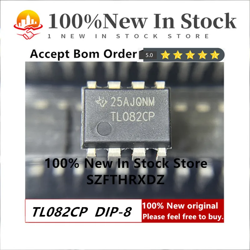 100% NEW ORIGINAL TL082CP DIP-8 Op Amp Dual GP ±20V/40V 8-Pin PDIP Tube (10PCS)