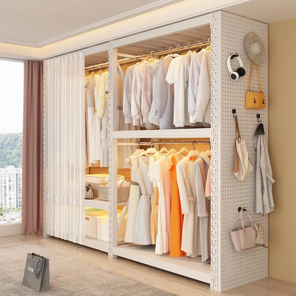 & Wardrobe Hanger Rack for Renting, Home Use, Open-Style Bedroom Storage, Simple Closet Organizer, Easy Assembly Floor Stand Rac