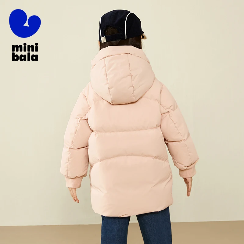 معطف ميني بالا كيدز متوسط الطول للشتاء دافئ ومريح بغطاء للرأس سترة منتفخة