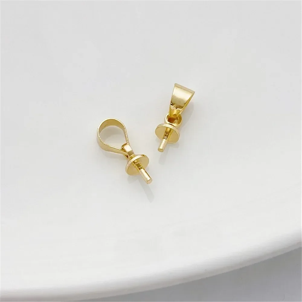 14K Gold Silver Bag Hanging Sheep Eye Needle Pendant Handcrafted DIY Half Hole Pearl Carrier Bracelet Necklace Jewelry Material