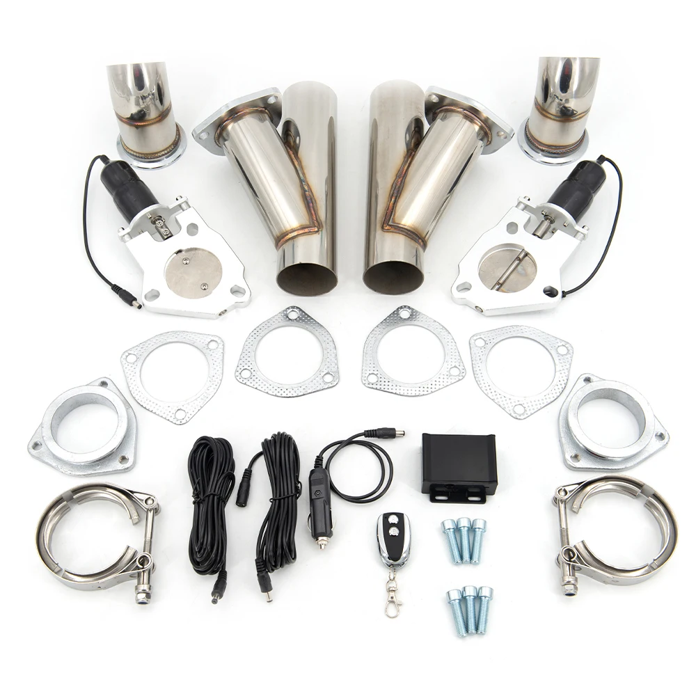 2.5 inch 3 inch 2xCut Out Remote Control Stainless Steel Y Headers Pair Electric Exhaust Cutout Pipe Kit