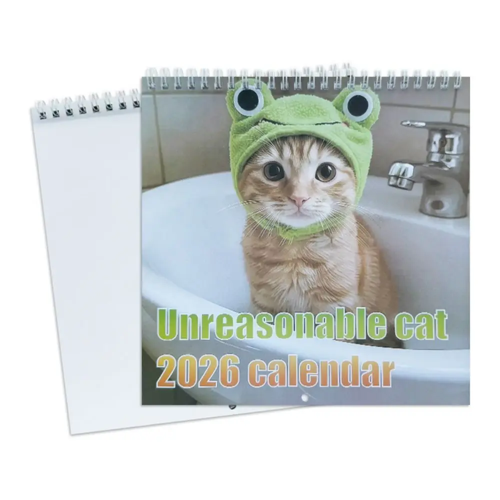 

Cute One Month to View 2026 Cat Calendar Memo Planner Adorable Frog-Eyed Hat Cat Monthly Calendar Schedule 2026 Wall Calendar