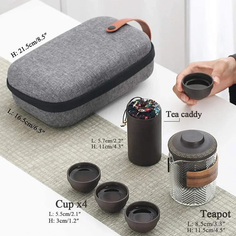 Du Lịch Bộ Trà Trung Quốc Kung Fu Bộ Ấm Trà Gốm Sứ Di Động Handmade Tím Đất Sét Ấm Trà Tách Trà Tất Cả Trong 1 Tặng Túi Đựng con Trưởng Thành