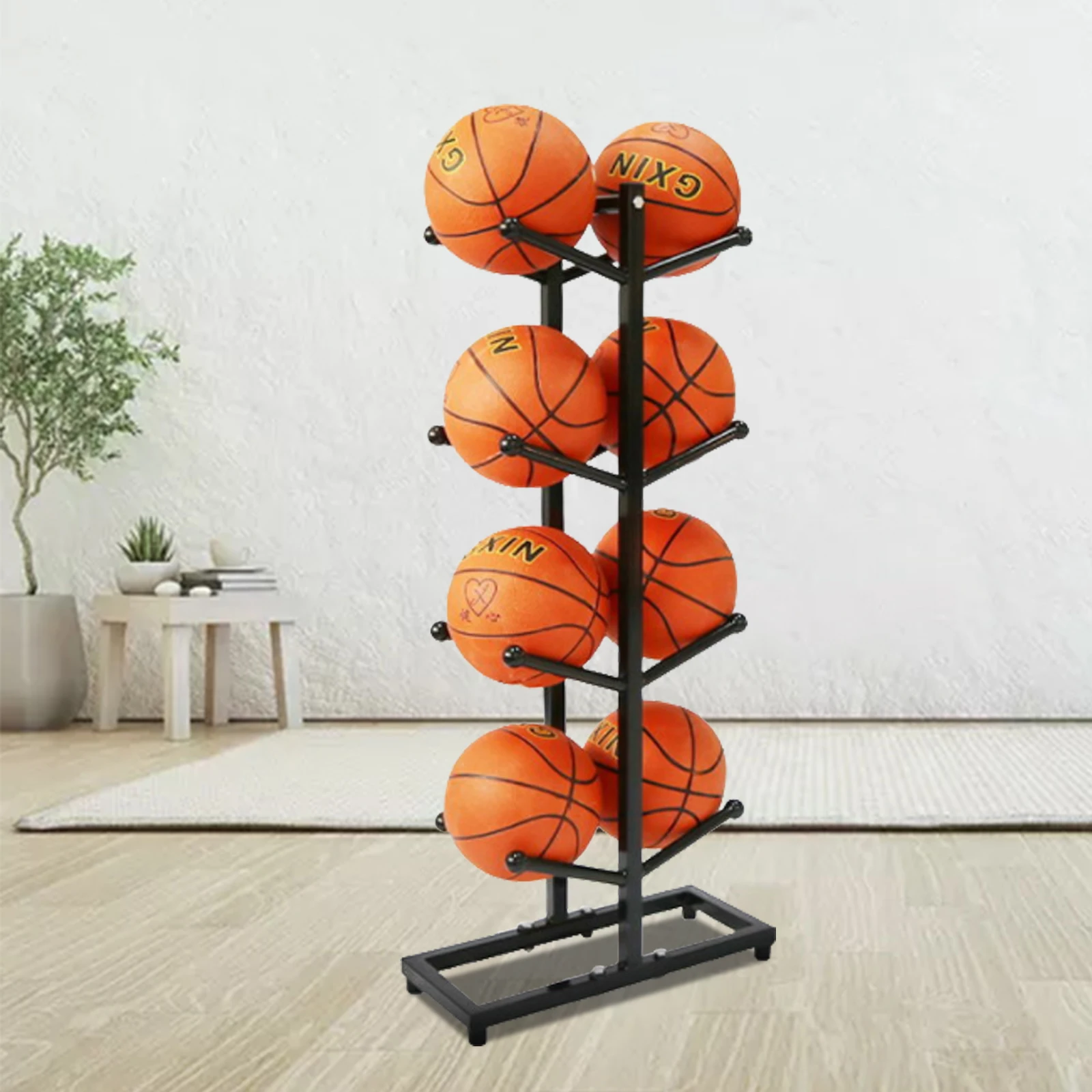 Basketball Organizer Iron Ball Rack 4-Layer Standing Gym Garage Storage Rack Ball Equipment Floor Rack Black