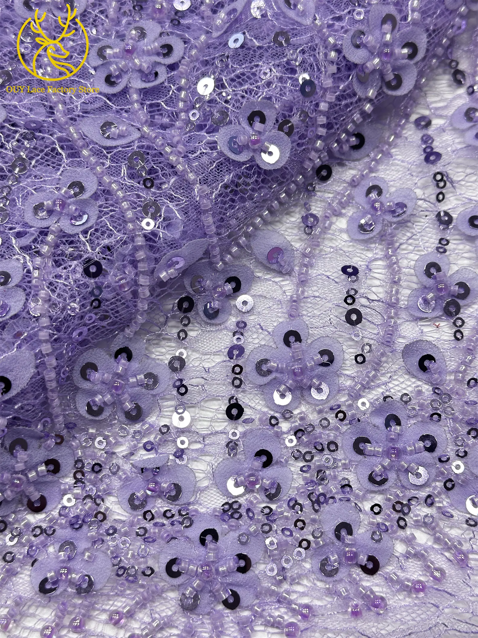 Olivgrüner afrikanischer Brautkleid-Spitzenstoff 2026, hochwertige nigerianische Pailletten-Stickerei-Spitze für Brautkleider und Partykleider zum Nähen – Detail 29